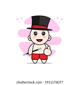 Cute kids character wearing magician costume. Mascot design concept