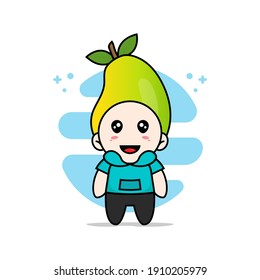 Cute kids character wearing mango costume. Mascot design concept