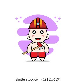 Cute kids character wearing miners costume. Mascot design concept