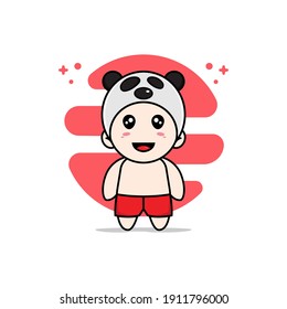 Cute kids character wearing panda costume. Mascot design concept