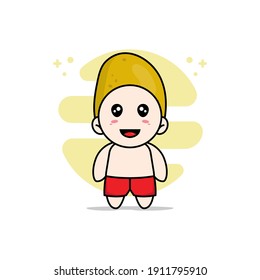Cute kids character wearing potato costume. Mascot design concept