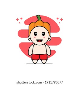 Cute kids character wearing pumpkin costume. Mascot design concept