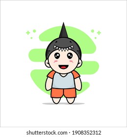 Cute kids character wearing shark costume. Mascot design concept