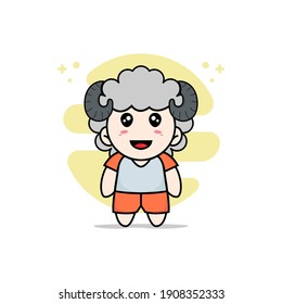 Kleine Kinderfigur mit Schafskostüm. Mascot Design-Konzept