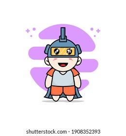 Cute kids character wearing superhero costume. Mascot design concept