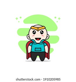 Cute kids character wearing superhero costume. Mascot design concept