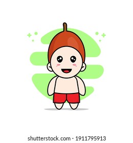 Cute kids character wearing ximenia costume. Mascot design concept
