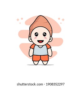 Cute kids character wearing yam costume. Mascot design concept