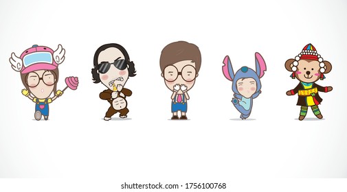 Cute kids Characters Collection. Boy and girl character - vector illustration