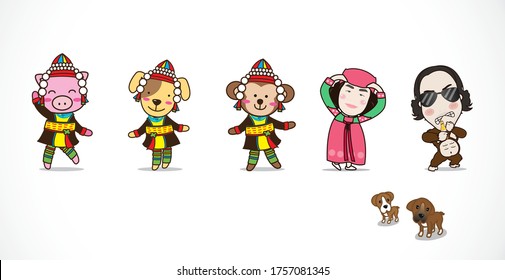 Cute kids Characters Collection. Boy and girl character - vector illustration