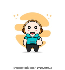 Personajes pequeños con audífonos. Concepto de diseño de mascota