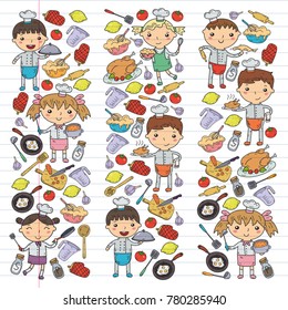 Cute Kids Chef on white background Children cooking Kitchen children Cooking lessons