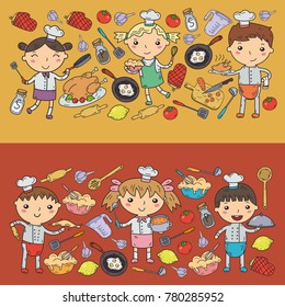 Cute Kids Chef on white background Children cooking Kitchen children Cooking lessons