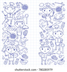 Cute Kids Chef on white background Children cooking Kitchen children Cooking lessons