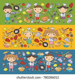 Cute Kids Chef on white background Children cooking Kitchen children Cooking lessons