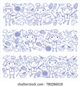 Cute Kids Chef on white background Children cooking Kitchen children Cooking lessons