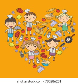 Cute Kids Chef on white background Children cooking Kitchen children Cooking lessons