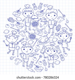 Cute Kids Chef on white background Children cooking Kitchen children Cooking lessons