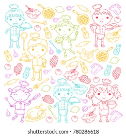 Cute Kids Chef on white background Children cooking Kitchen children Cooking lessons