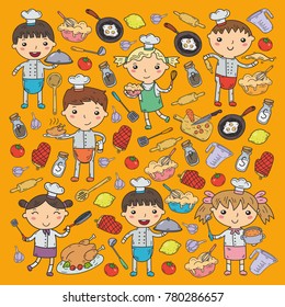 Cute Kids Chef on white background Children cooking Kitchen children Cooking lessons