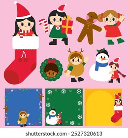 Cute Kids Christmas, Christmas clip art, Kids holiday art, Christmas kids illustration