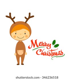 Cute kids and Christmas elements vector illustration
