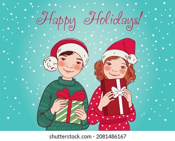 Cute kids with Christmas Presents