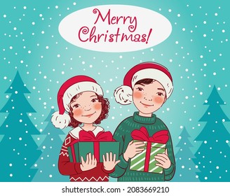 Cute kids with Christmas Presents