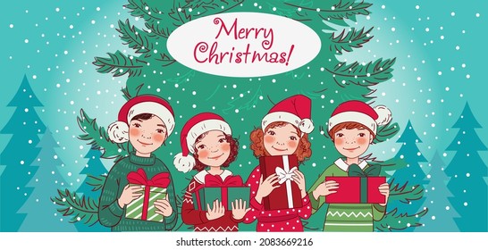 Cute kids with Christmas Presents