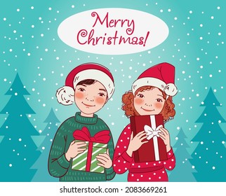 Cute kids with Christmas Presents