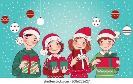 Cute kids with Christmas Presents