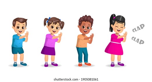 cute kids clapping together vector