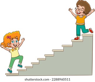 cute kids climbing stairs cartoon vector 