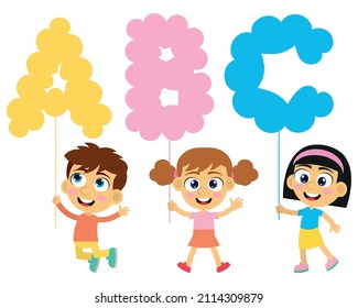 Cute kids and colorful letter balloons