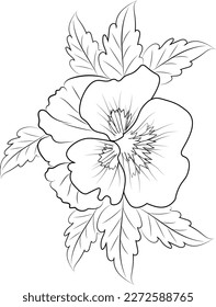 Cute kids coloring pages, easy pansy flower drawing, pansy flower black and white illustration, pansy flower vector art, simple flower drawing.