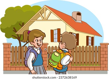 cute kids coming home from school 