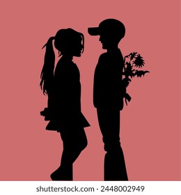 cute kids couple romantic vector