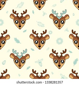 Cute kids deer pattern for girls and boys. Colorful deers on the abstract background create a fun cartoon drawing. The pattern is made in neon colors. Urban deer backdrop for textile and fabric.