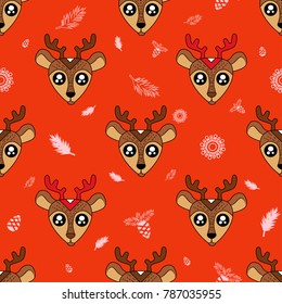 Cute kids deer pattern for girls and boys. Colorful deers on the abstract background create a fun cartoon drawing. The pattern is made in neon colors. Urban deer backdrop for textile and fabric.
