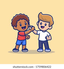 Cute Kids With Different Skin Color Cartoon Vector Icon Illustration. People And Education Icon Concept Isolated Premium Vector. Flat Cartoon Style