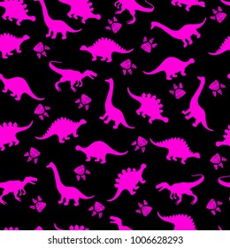 Cute kids dinosaurs pattern for girls and boys. Colorful dinosaurs on the abstract grunge background.. The dinosaurs pattern is made in neon colors. Urban pattern. backdrop for textile and fabric.