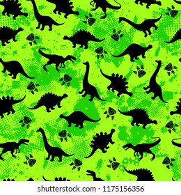 Cute kids dinosaurs pattern for girls and boys. Colorful dinosaurs on the abstract grunge background.. The dinosaurs pattern is made in neon colors. Urban pattern. backdrop for textile and fabric.