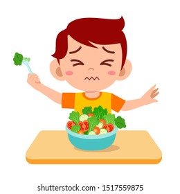 Cute Kids Do Not Want Eat Salad