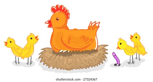 Cute kids doodles of chicken family