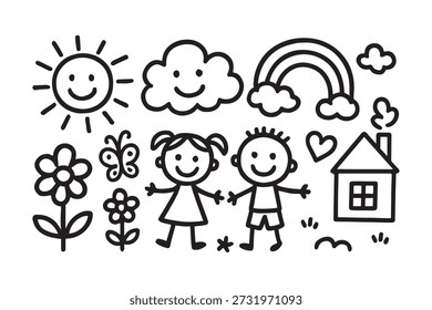 cute kids drawing illustration elements