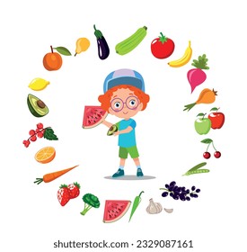 cute kids eating assorted fruits