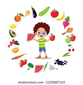 cute kids eating assorted fruits