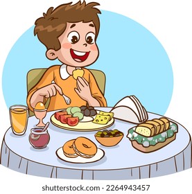 cute kids eating cartoon vector