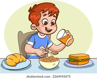 cute kids eating cartoon vector