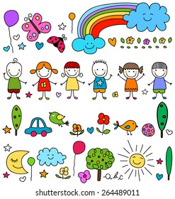cute kids and elements pattern